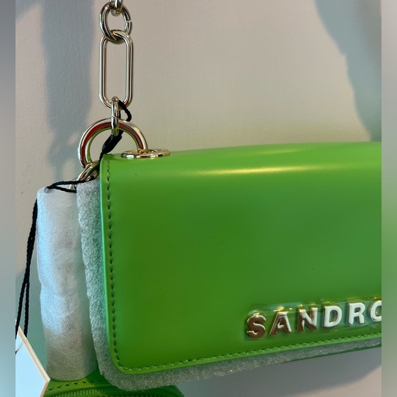 Sandro Vert Pomme Mini Purse Green Chain Strap Women's Bag - Picture 5 of 16